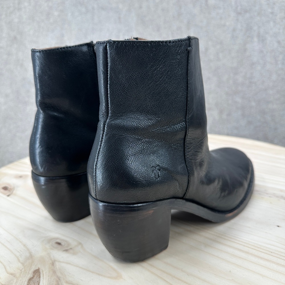 Frye Rosalia Shimmer Black Leather Ankle Boots Block Heel Zip Booties Womens 9 - Picture 6 of 16